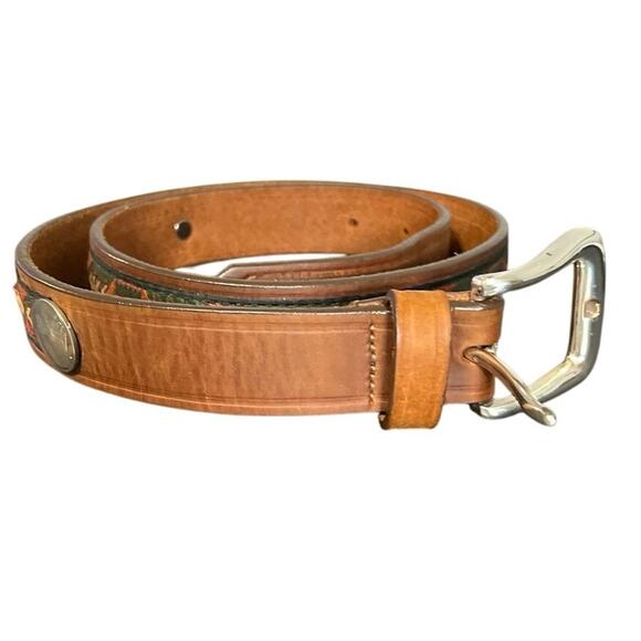 Brighton Buffalo Nickel Brown Leather Southwest Design Western Belt 32" - Picture 2 of 12